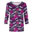 thumbnail image 5 of Xdegoge Womens 3/4 Sleeve Tops Casual Crewneck Day Of The Dead Sugar Skull Print Loose Fit Tees for Halloween Festival Holiday Everyday Wear, 5 of 5