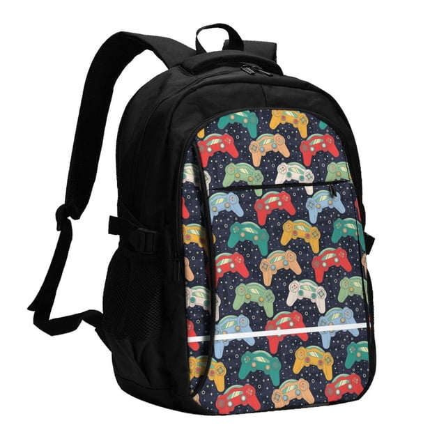 Easygdp Retro Video Game Mochila para Laptop de Viaje con Puerto USB, Mochila para Laptop con Puerto de Carga USB para Mujeres y Hombres