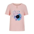 thumbnail image 4 of USSUMA Womens Blouses Tops Dressy Sunflower Print Tops for Women Casual Summer Round Neck Plus Size Tunic Women's Short Sleeve Plus Size Linen Cotton Graphic T-Shirts Trendy, 4 of 5