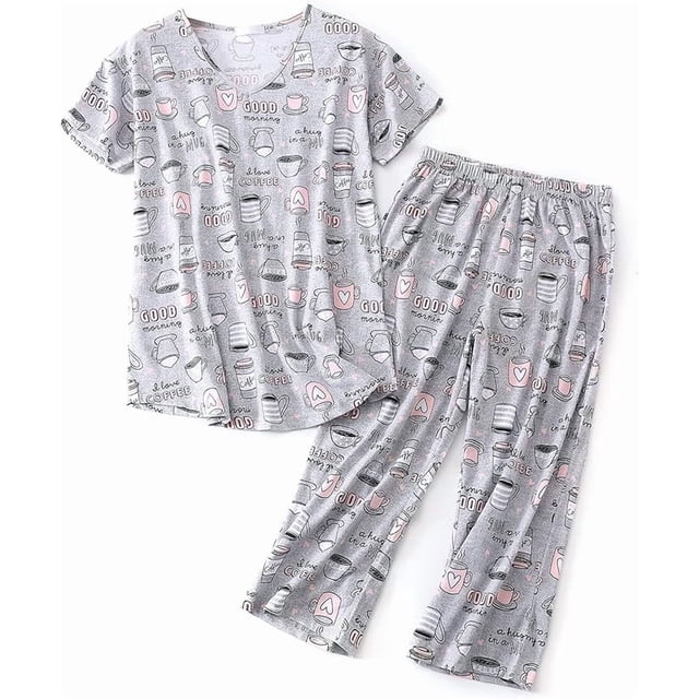 Conjuntos de pijama para mujer: pijamas capri para mujer, conjuntos de ropa de dormir de talla grande con pantalones capri, conjuntos de pijama de verano