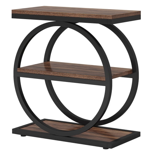 Industrial Narrow End Table with 3 Shelves - 23.6" Slim Side Table for Small Spaces, Dark Brown Wood & Black Metal Frame - Space-Saving Sofa Table, Nightstand for Bedroom, Living Room