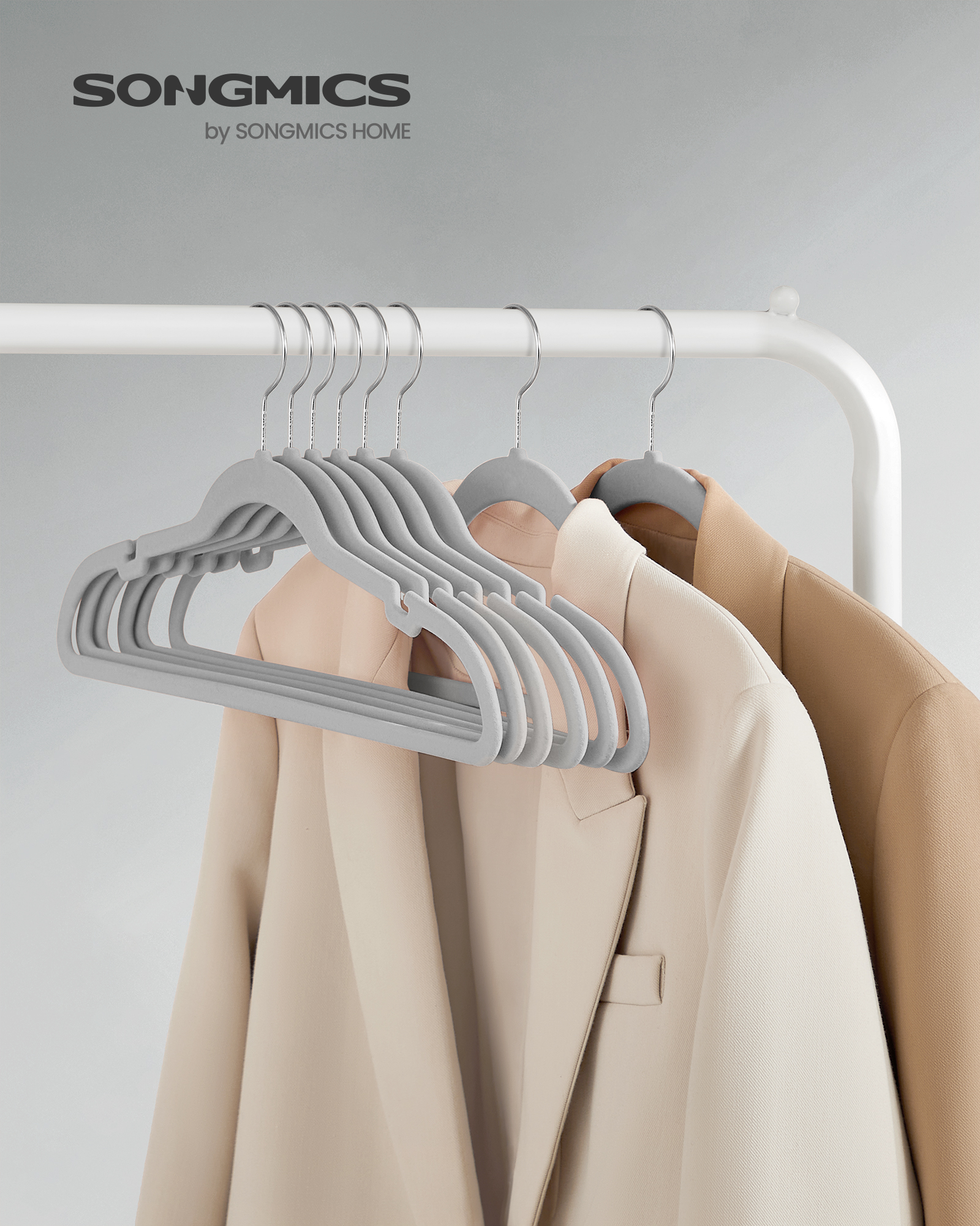 50-Pack Velvet Non-Slip Hangers with 360° Swivel Hook, Pants Bar & Shoulder Notches, Space Saving Closet Organizers, Dove Gray