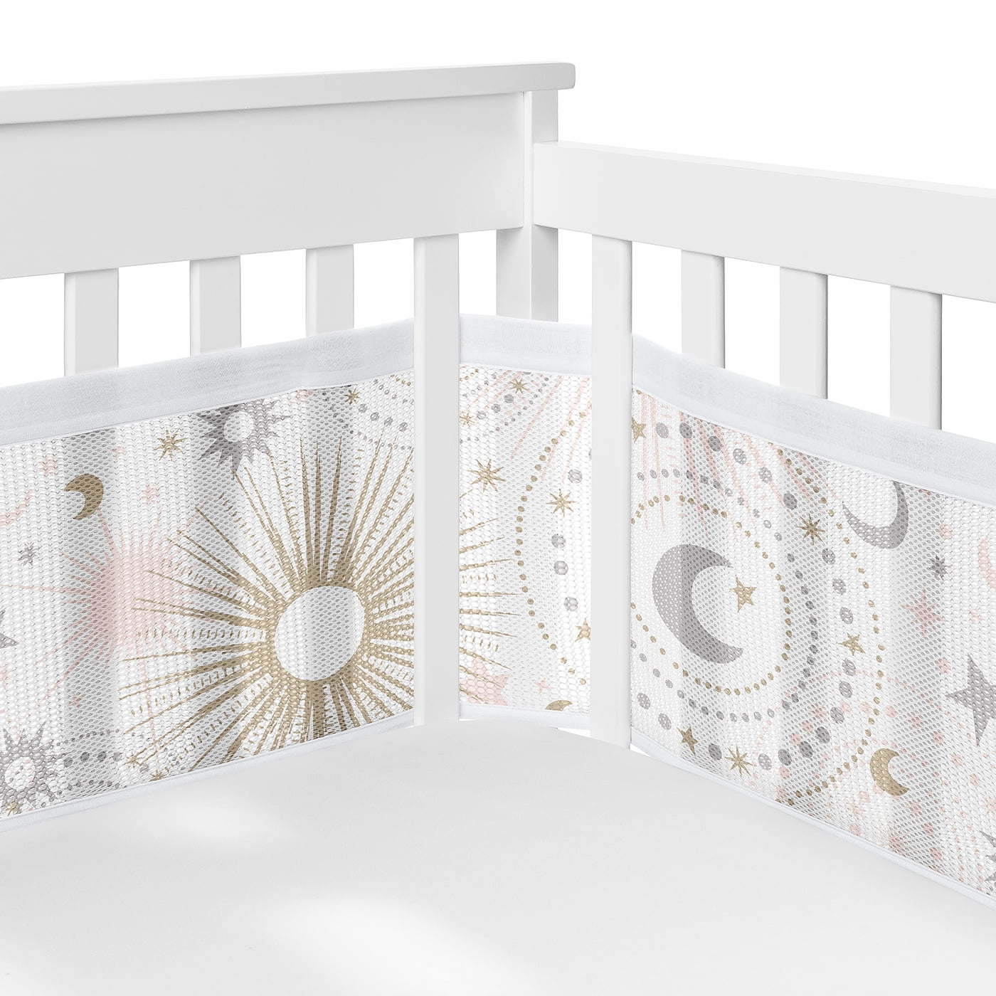 Sweet Jojo Designs Celestial Pink Gold and Grey Crib Bedding + BreathableBaby Breathable Mesh Liner Pad
