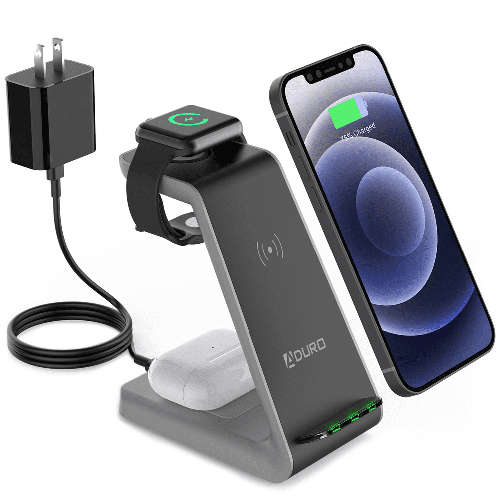 Aduro PowerUp Trinity Pro 3 in 1 Wireless Charging Station for Apple Products Qi Fast Charging