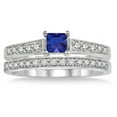 thumbnail image 2 of 2.25 Carat Blue Sapphire And Moissanite Diamond Antique Flower Bridal Set on 10k White Gold, 2 of 2