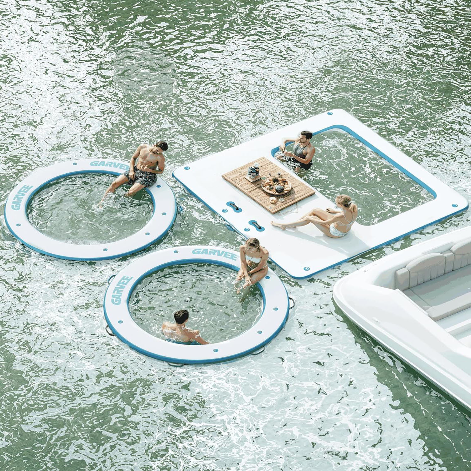 Ataucjin Inflatable Dock Floating Platform, 10FT/8FT Inflatable Water Hammock Floating Deck for Lake, Round Inflatable Water Mat Sunchill Float Ring, Pool Float Raft Lounger Island Platform Pad