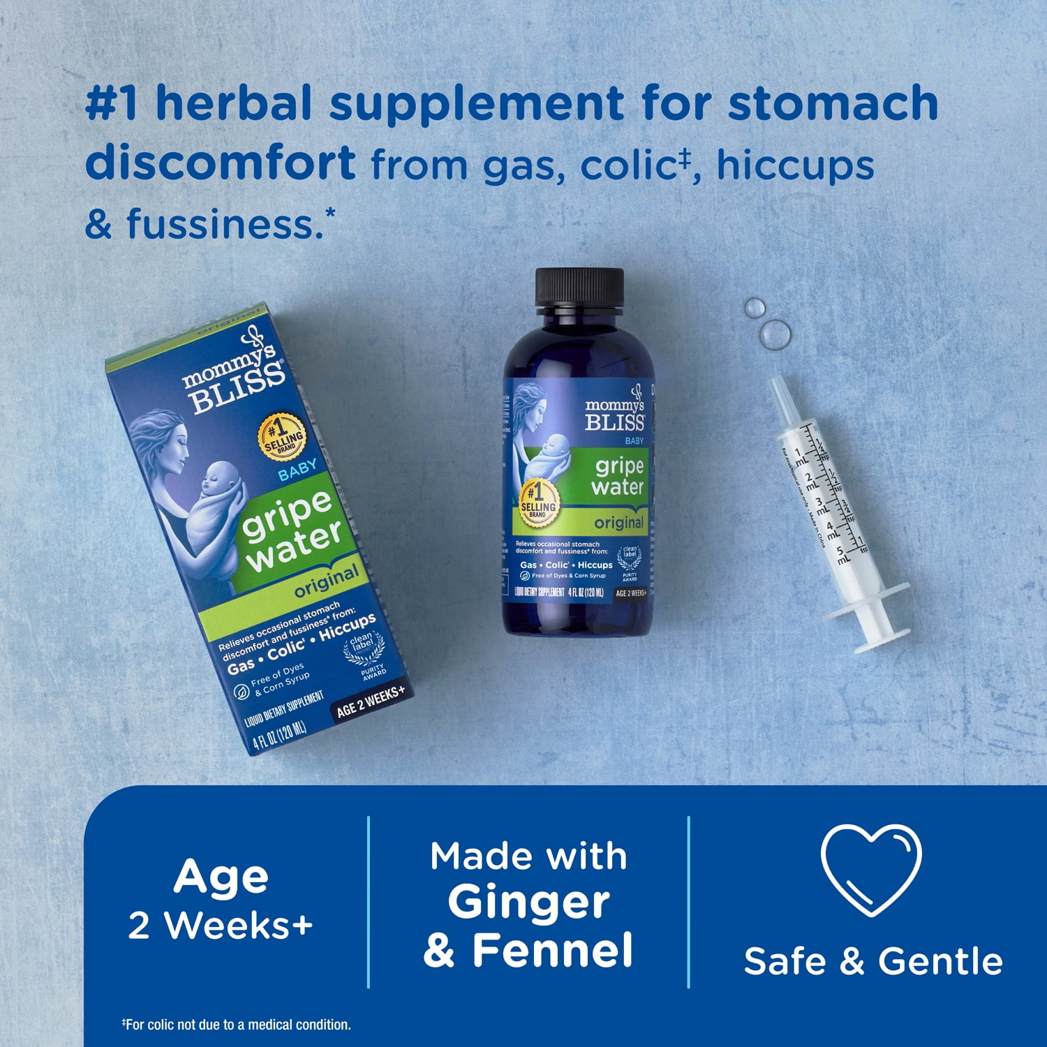 Mommy's Bliss Gripe Water Original, Relieves Stomach Discomfort, Over-the-Counter, 4 fl oz
