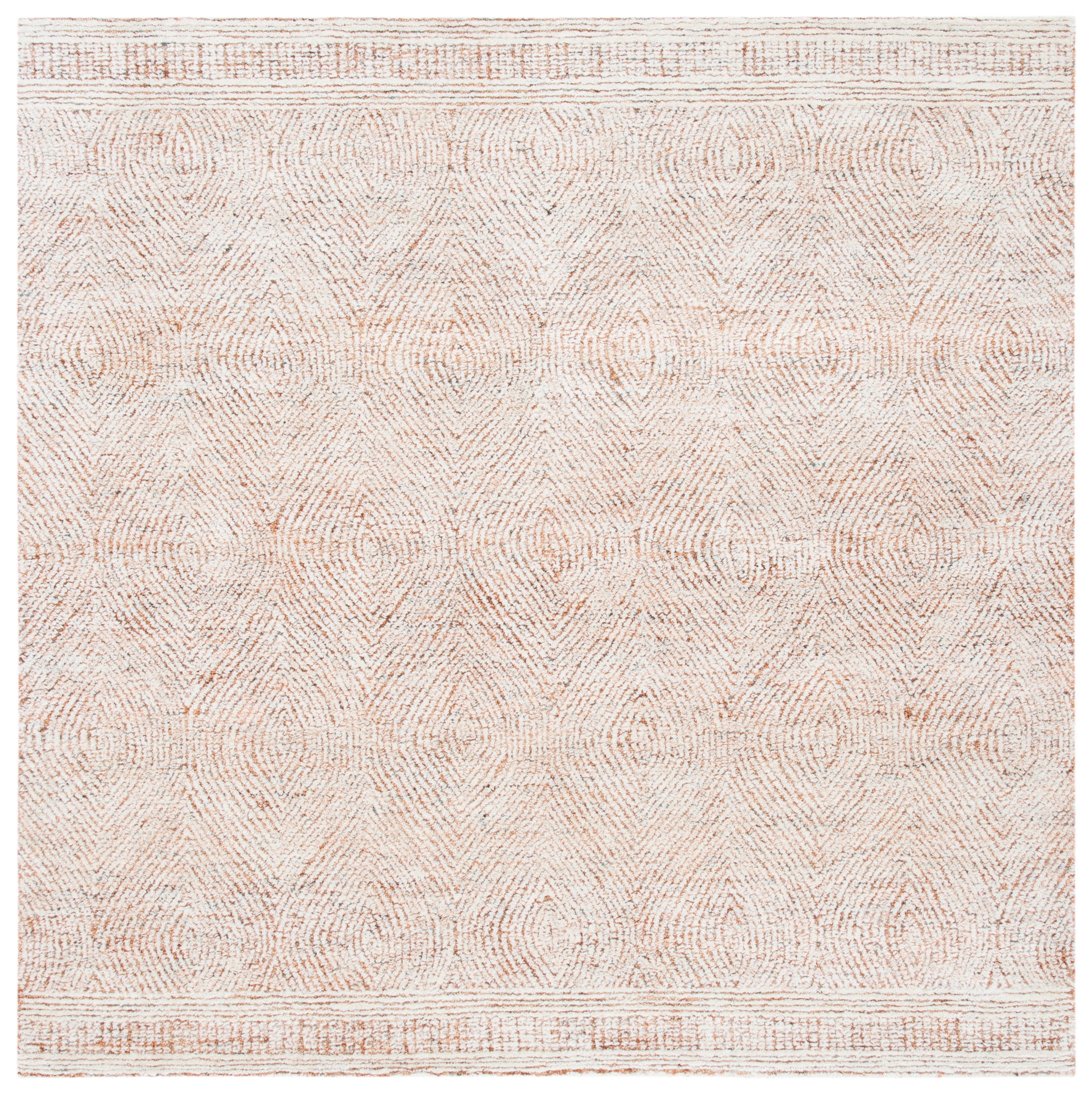 SAFAVIEH Abstract Caelestinus Ogee Wool Area Rug, Ivory/Rust, 4' x 4' Square