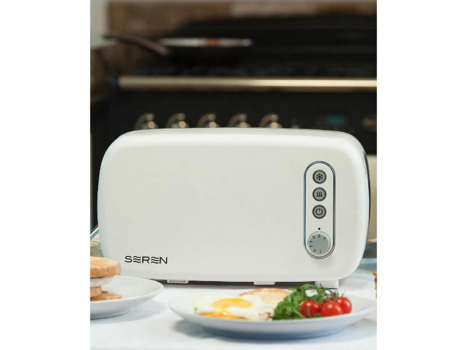 BergHOFF Seren Side Loading Toaster with Cool Touch Exterior and Removable Crumb Tray, with Cream Front Panel/ Serving Tray