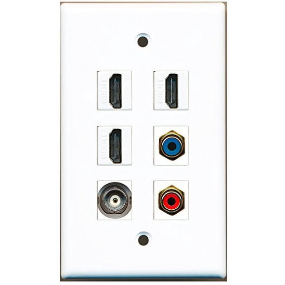 RiteAV - 3 HDMI 1 Port RCA Red 1 Port RCA Blue 1 Port BNC Wall Plate