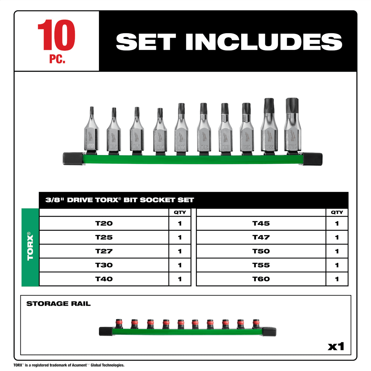 Milwaukee Tool 10pc 3/8" Drive TORX Bit Socket Set