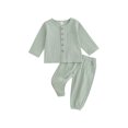 thumbnail image 1 of SUNSIOM Kids Boys Girls Fall Outfits Solid Color Buttons Crew Neck Long Sleeve Tops and Elastic Waist Long Pants 2Pcs Clothes Set, 1 of 8