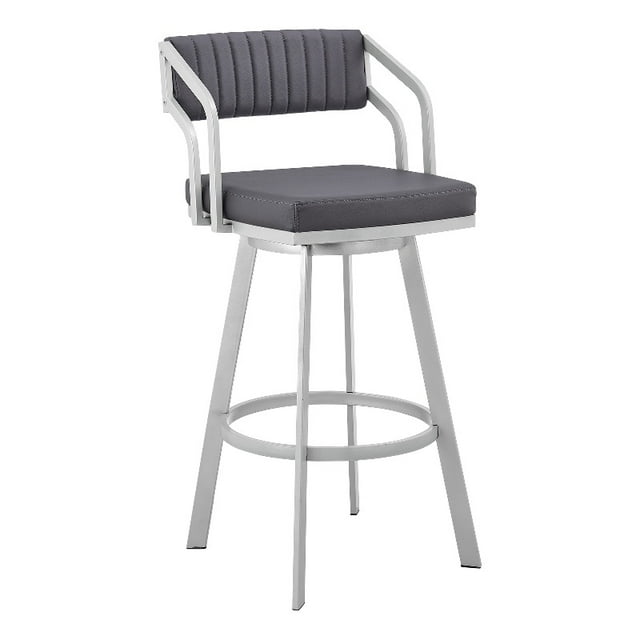 Armen Living Scranton 26" Faux Leather/Metal Counter Stool in Silver/Slate Gray