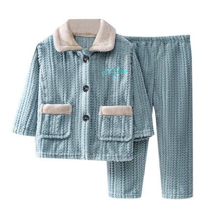 

Kids Pajama Sets Button Down Long Sleeve Shirt And Long Pants Boys Girls Sleepwear 2PCS Light Blue 2 Years-3 Years