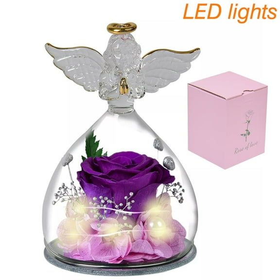 MixMart Angel Preserved Roses In Glass Eternal Artifical Rose Flowers Figurines Valentine's Day Wedding Christmas Gifts for Women Girls