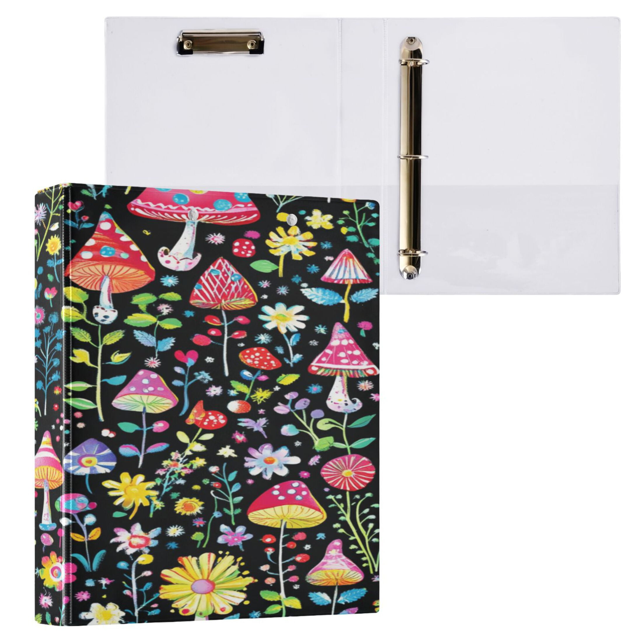Magic Mushroom 12.4x10.6in PVC Round Ring Binder, D-Ring 3-Hole, Metal Clip, 200 Sheets