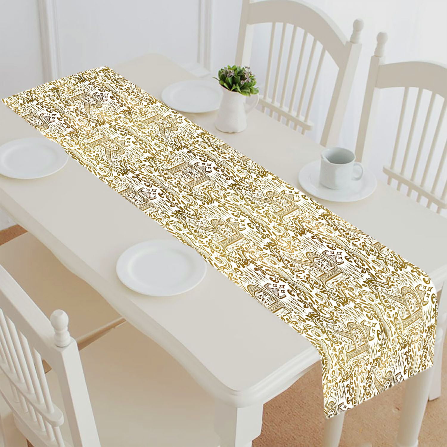 ABPHQTO Golden White Vintage Gold Royal Classic Baroque Table Runner