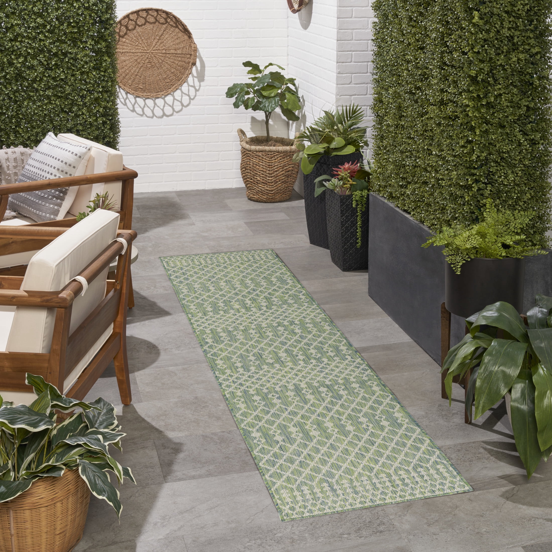 Nourison Positano 2'2" x 12' Blue Green Modern Rug
