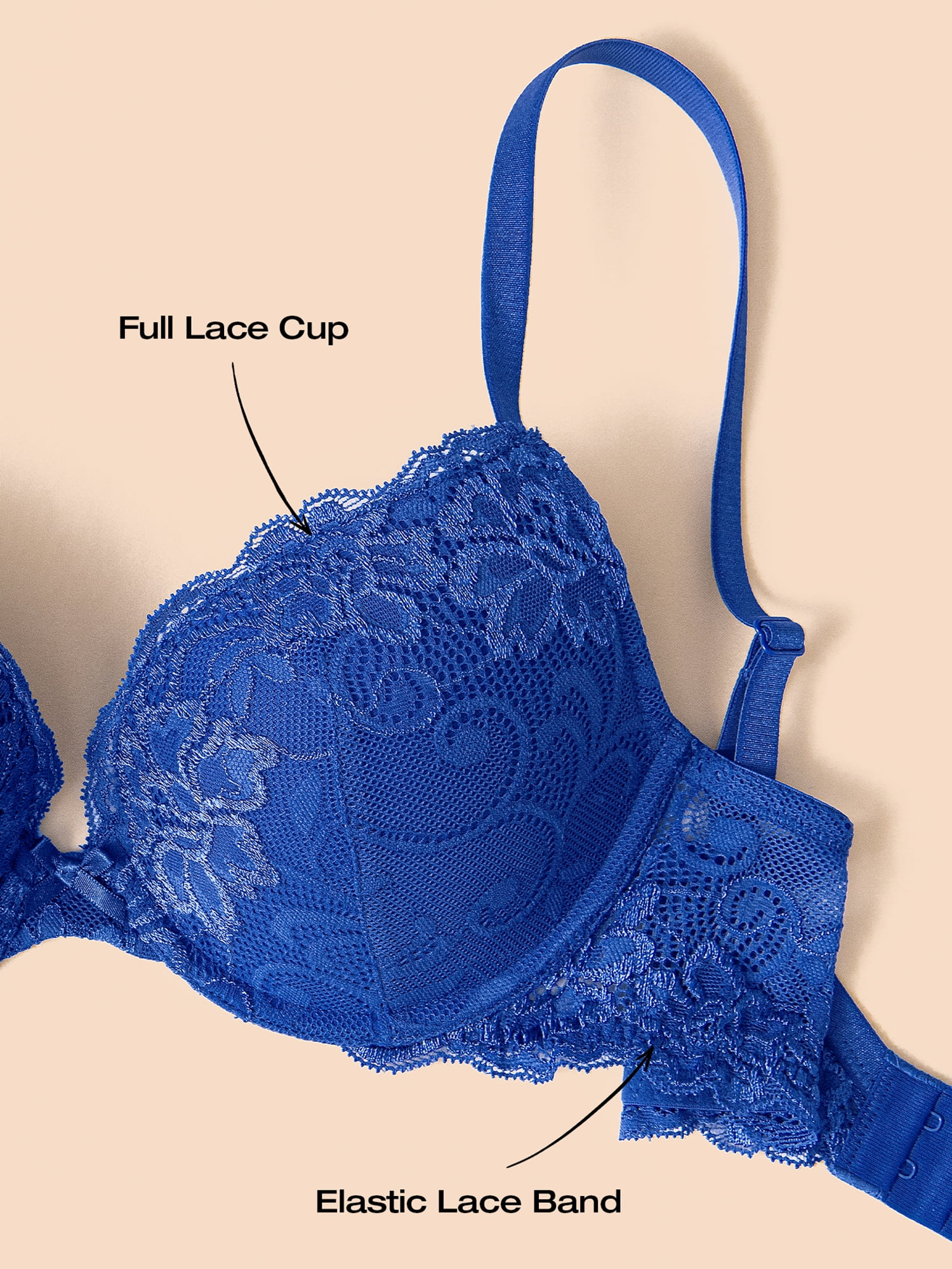 Deyllo Women's Push Up Bra Padded Plunge Add Cups Underwire Lace Lift Up Bra, royal blue 38A