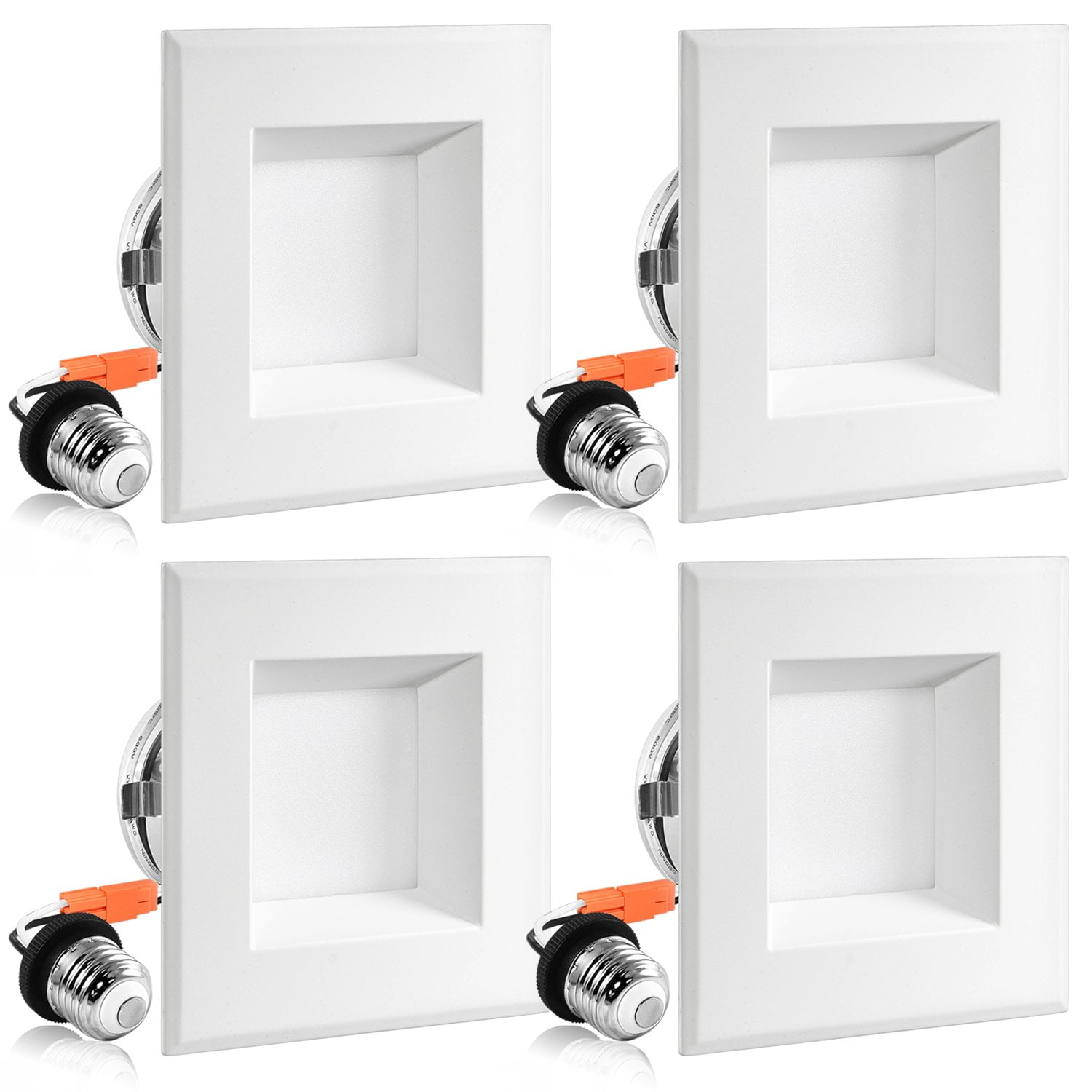 Luxrite 4 Inch Square LED Recessed Lights Dimmable, 10W=60W, 3000K Soft