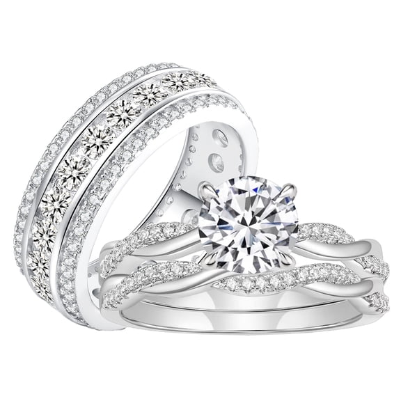 SFTING Wedding Ring Sets His and Hers 3Pcs 925 Sterling Silver 5A CZ Rings Set for Couples Engagaement Ring Set Size 9&7