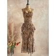 thumbnail image 4 of Women's Leopard Print Draped Neck Layered Ruffle Hem Maxi Dress, Vacation Elegant Party Dress, 4 of 6