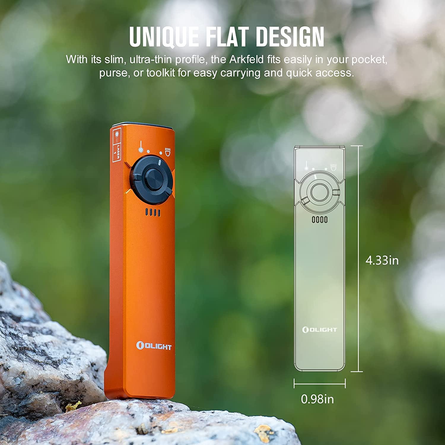 Olight Arkfeld EDC Flat Flashlight, 1000 Lumens LED Light with Green Beam, Rechargeable Battery, Orange