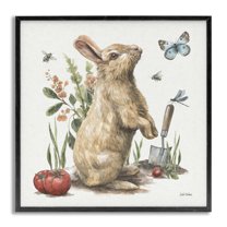 Stupell Industries Garden Patch Rabbit Animals & Insects Painting Gray Framed Art Print Wall Art, 12 x 12