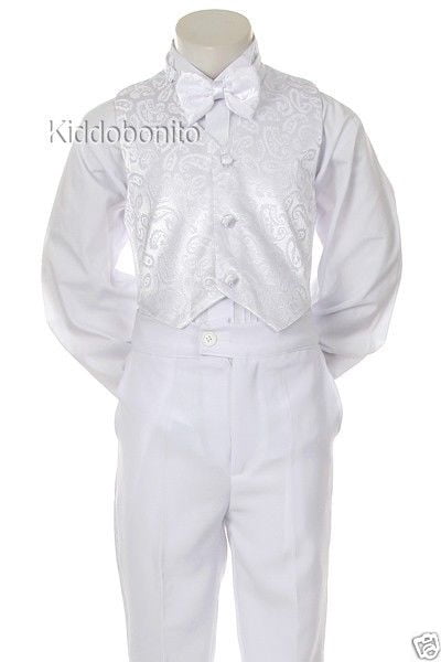 6pc Baptism White Tuxedo English Spanish Colored Silver Gold Pope Mary Stole