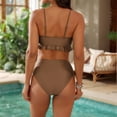 thumbnail image 4 of Swimsuits for Women 2025 Solid Color Beaded Rope High Waist Tummy Control 2Pcs Swimsuits Set Brown M, 4 of 8
