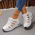 thumbnail image 3 of Women's Wedge Sandals Hollow out Leather Platform Sneakers Closed Toe Lace up Thick Soft Sole Cushioned Athletic Tennis Walking Shoes White Size 8, 3 of 6