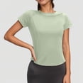 thumbnail image 2 of Gaexia Women's Summer Short Sleeve Yoga Fitness Top Breathable Wicking Stretch Lightweight Comfortable Running Training Workout Gym Slim Fit Performance Activewear (Green,S), 2 of 6