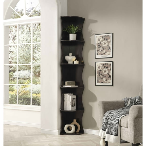 5-Tier Corner Bookshelf – Modern Quarter-Round Rotating Bookcase, Space-Saving Red Display Shelf