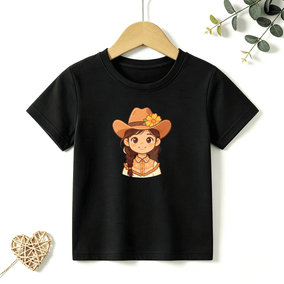 Girls Graphic Tees Flower Cartoon Girl Kids T Shirt Western Tee 100% Cotton Short Sleeve Soft Tops 4-13Y