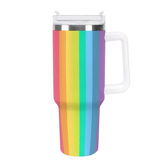 Rainbow 40 Oz Tumbler with Handle and Straw Lid, Stainless Steel Insulated Travel Coffee Mug, Vacuum Insulated Water Bottle for Home, Office, Car, Keep Hot/Cold for Hours
