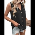 thumbnail image 2 of Blusa Tipo Túnica Informal con Cuello en V y Botones, Sin Mangas, para Mujer Negro L, 2 of 7