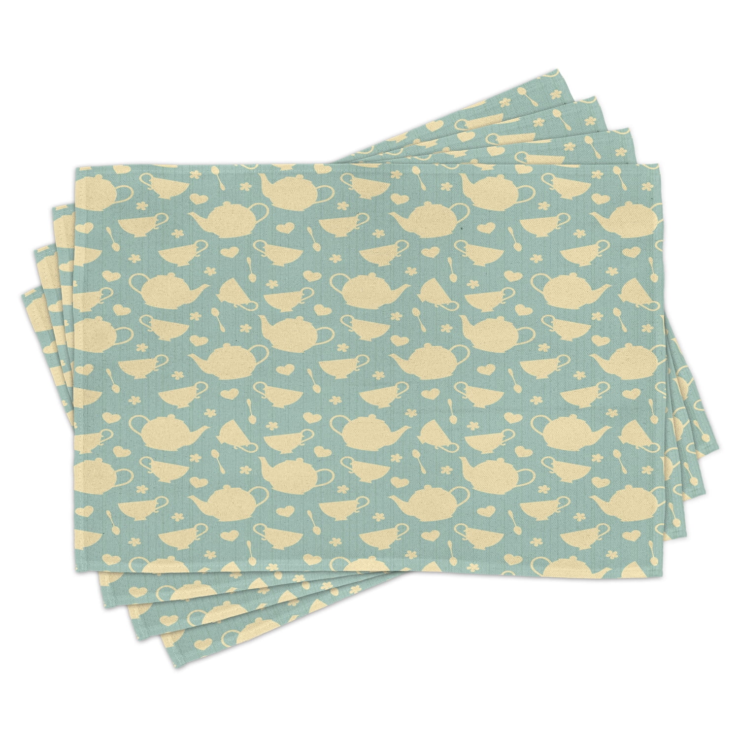 Tea Placemats Set of 4 Tea Cup and Teapot Elements in Nostalgic British English Tradition Print