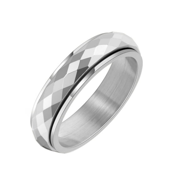 PAURO Men Stainless Steel Spinner Ring Anxiety Relief Fidget Faceted Rotatable Ring Spinning Bands 6mm Silver Plated Size 13