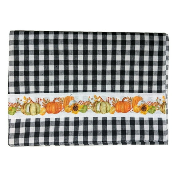FALL'S BOUNTY Pumpkins Black Check Table Runner, 13" x 54", by The Country House