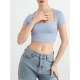 thumbnail image 5 of FEORJGP Women's Summer Crop Tops Ladies Short Sleeve T-Shirts Square Neck Shirt Low-cut Solid Color Slim Fitted Stretchy Blouses Streetwear, 5 of 9