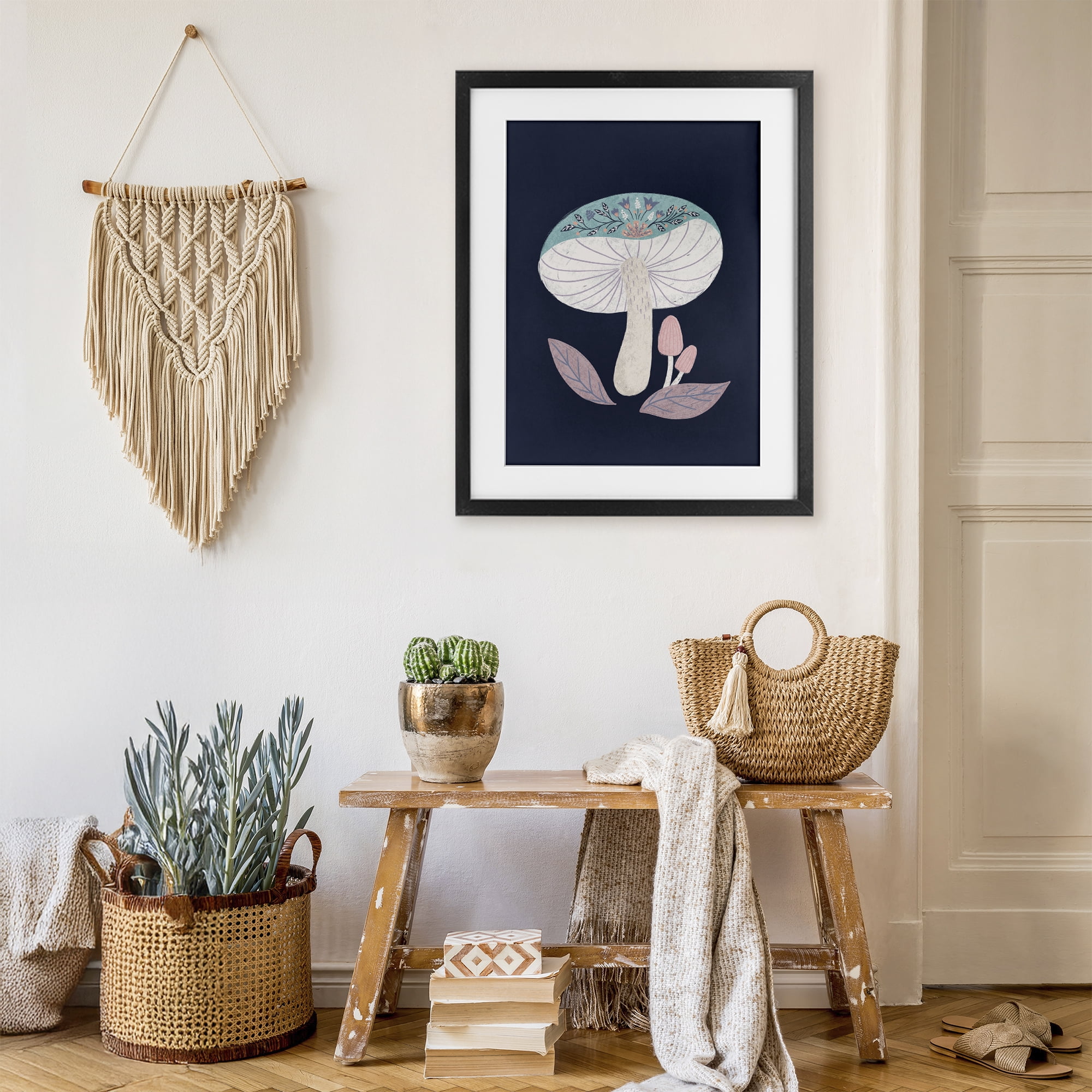 Stupell Industries Floral Cottage Mushroom Black Framed Print Under Glass, design by Metka Hiti