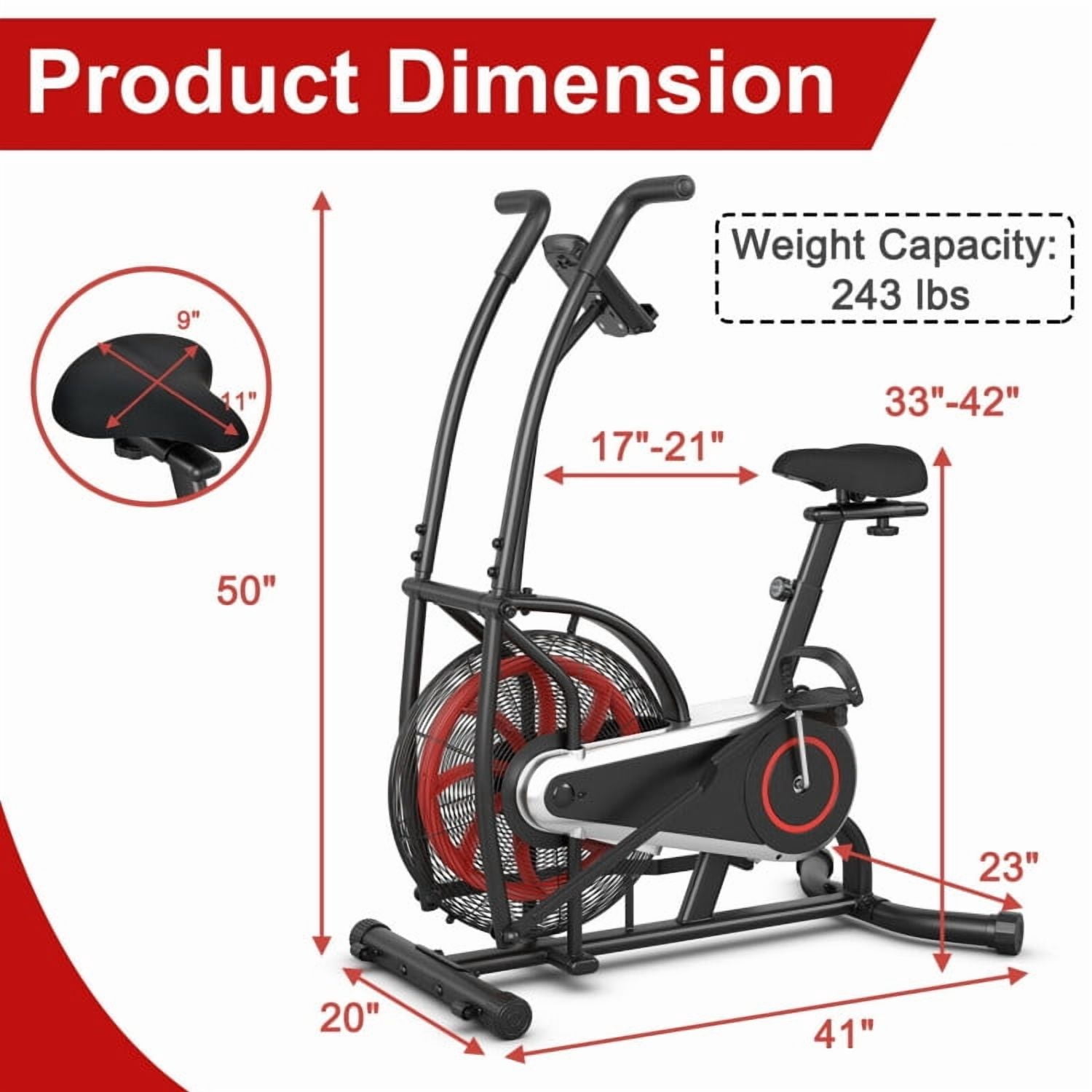 Topcobe Indoor Upright Air Bike with Unlimited Resistance for Home, Cycling Bike Stationary with Comfortable Seat Cushion, Black