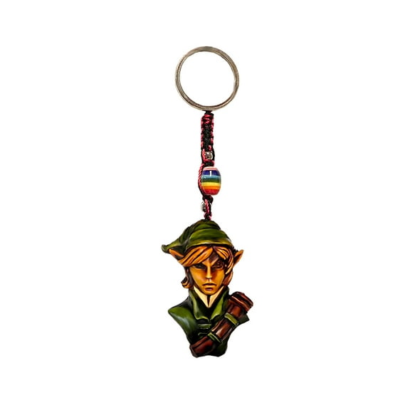 Green Elf Gamer 3D Figurine Keychain Multicolored Macramé Metal Ring - Handmade Gifts Boho Car Keys Bag Accessories