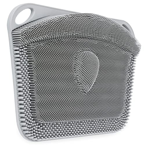 FREATECH Large Silicone Shower Foot Scrubber Mat with Suction Cups - Clean, Exfoliate and Massage Feet Without Bending for Healthy and Smooth Feet, Grey - 44 x 33 cm