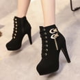 thumbnail image 4 of Fesfesfes Ankle Boots for Women Warm Solid Retro Zipper High Heel Round Toe Boots Shoes 5.5(36), 4 of 5