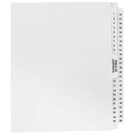 un-punched numbered dividers 1-50