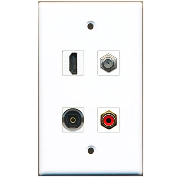 RiteAV - 1 Port HDMI 1 Port RCA Red 1 Port Coax Cable TV- F-Type 1 Port Toslink Wall Plate