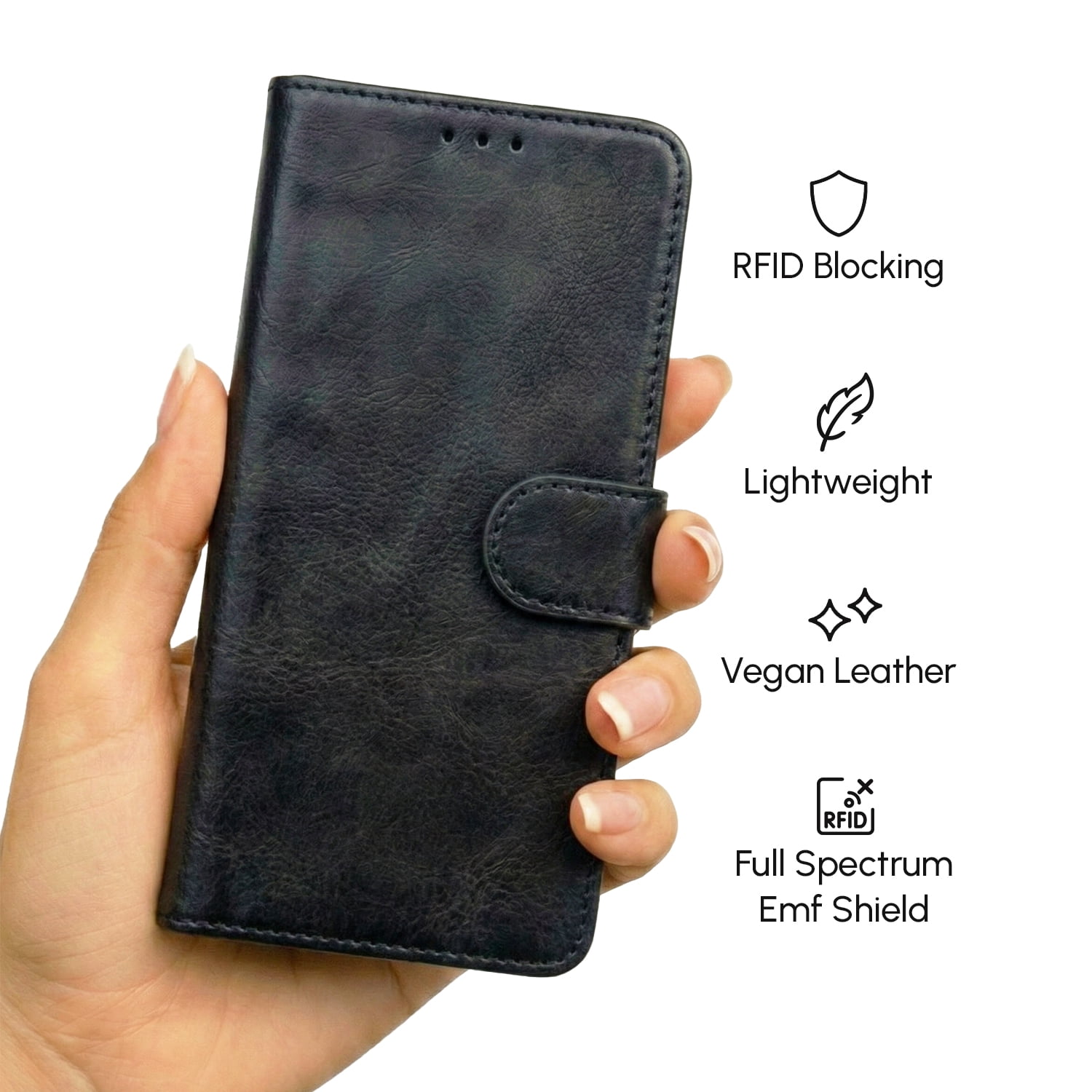 RadEnergy EMF Blocking Genuine Leather Wallet Phone Case with Card Holder for Samsung Galaxy, Anti Radiation EMF Protection, Radiation Blocker Cell Phone Wallet Case (Black, for Galaxy A16 5G)