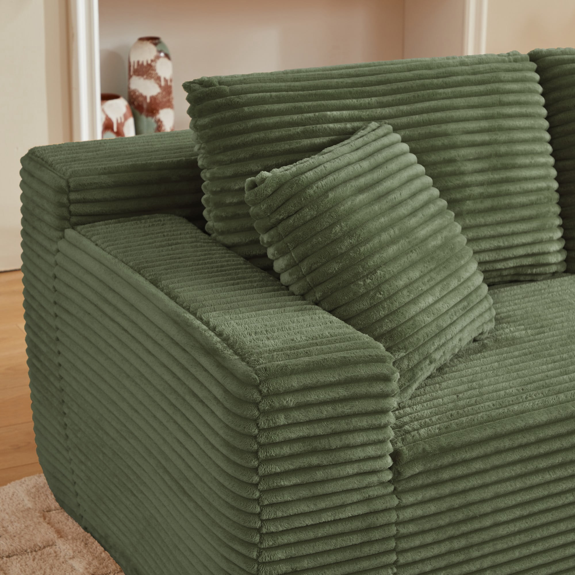 Aukfa 103" Modular Cloud Sectional Sofa, L-Shaped Boneless Couch with Right-Facing Chaise, Deep Seat Corduroy Sleeper Sofa for Living Room, Green