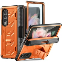 Feishell Rugged Case for Samsung Galaxy Z Fold3,Bulit-in Screen Protector & Kickstand,Heavy Duty Shockproof Hybrid TPU PC Hinge Protection Armor Protective Phone Case with S Pen Holder,Orange